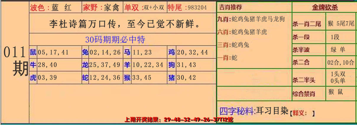 2025011期30码中特