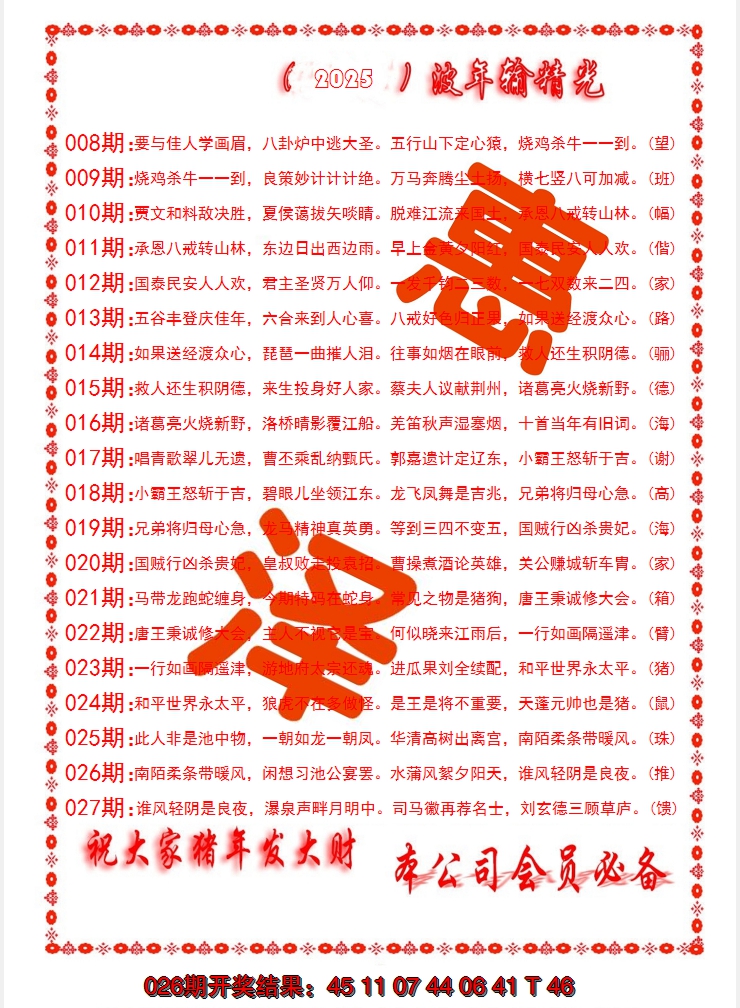 2025027期波色输光料