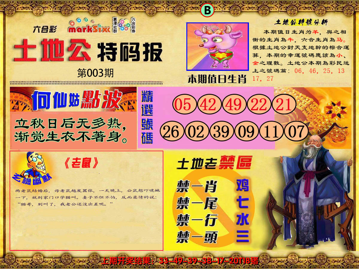 2025003期土地公特码报B