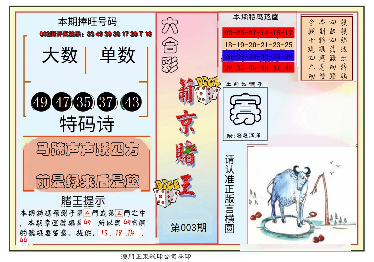 2025003期葡京赌王彩