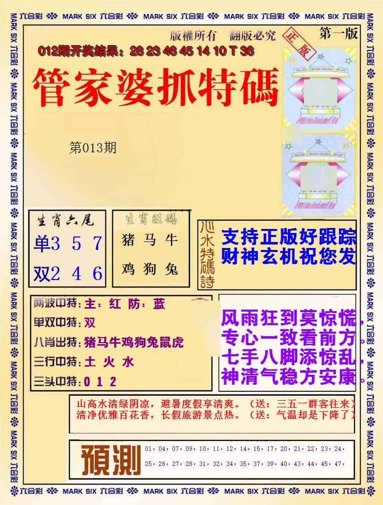 2025013期管家婆抓特码A