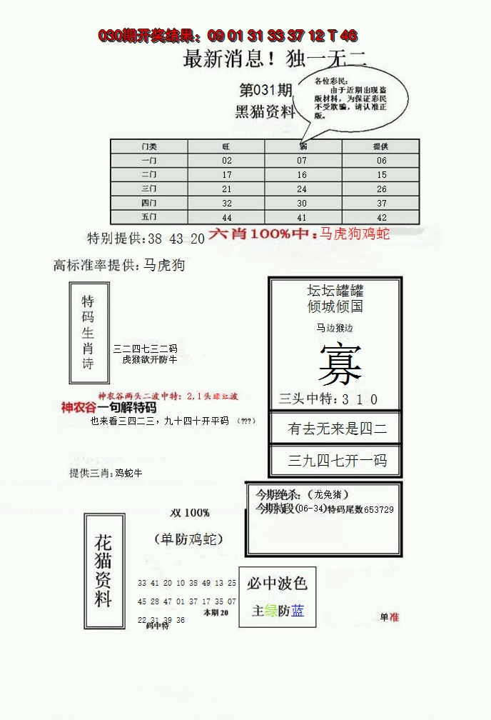 2025031期独一无二(正)