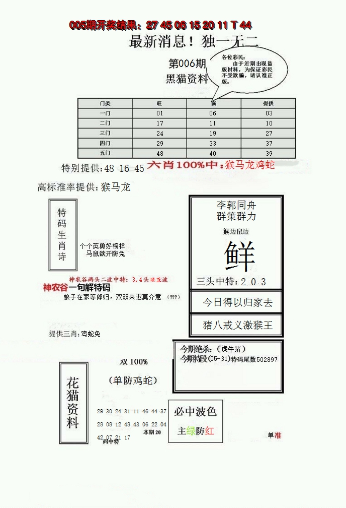2025006期独一无二(正)