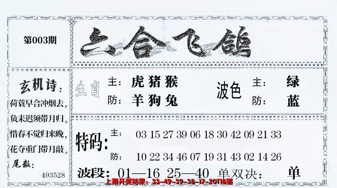 2025003期六合飞鸽