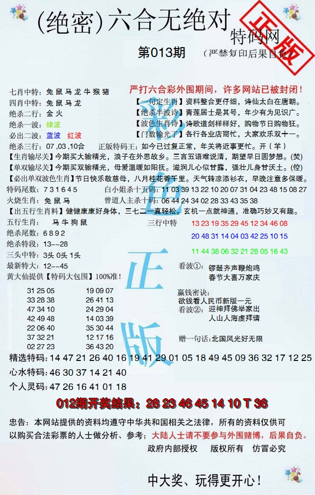 2025013期六合无绝对
