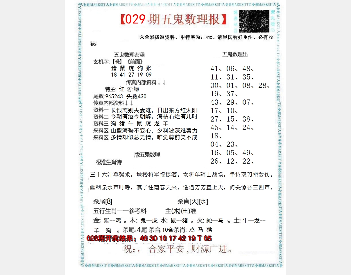 2025029期五鬼数理报