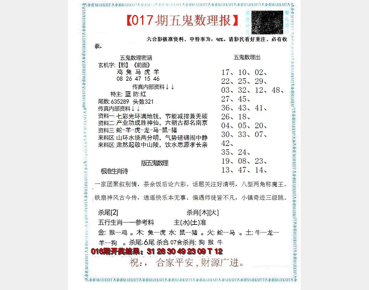 2025017期五鬼数理报