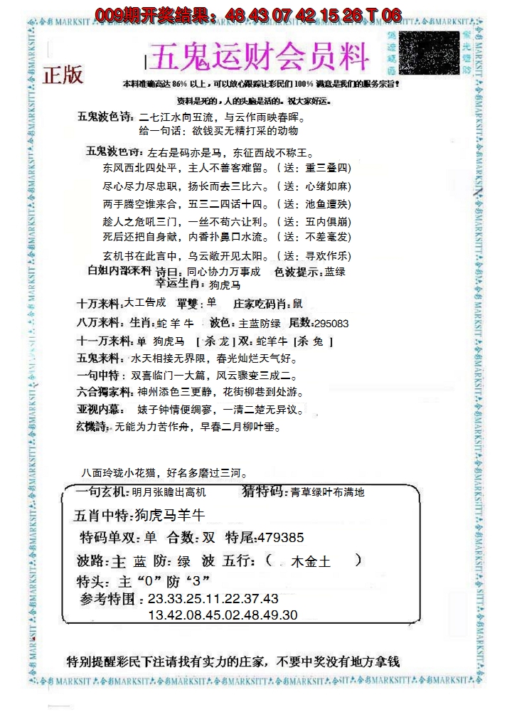 2025010期五鬼运财会员料