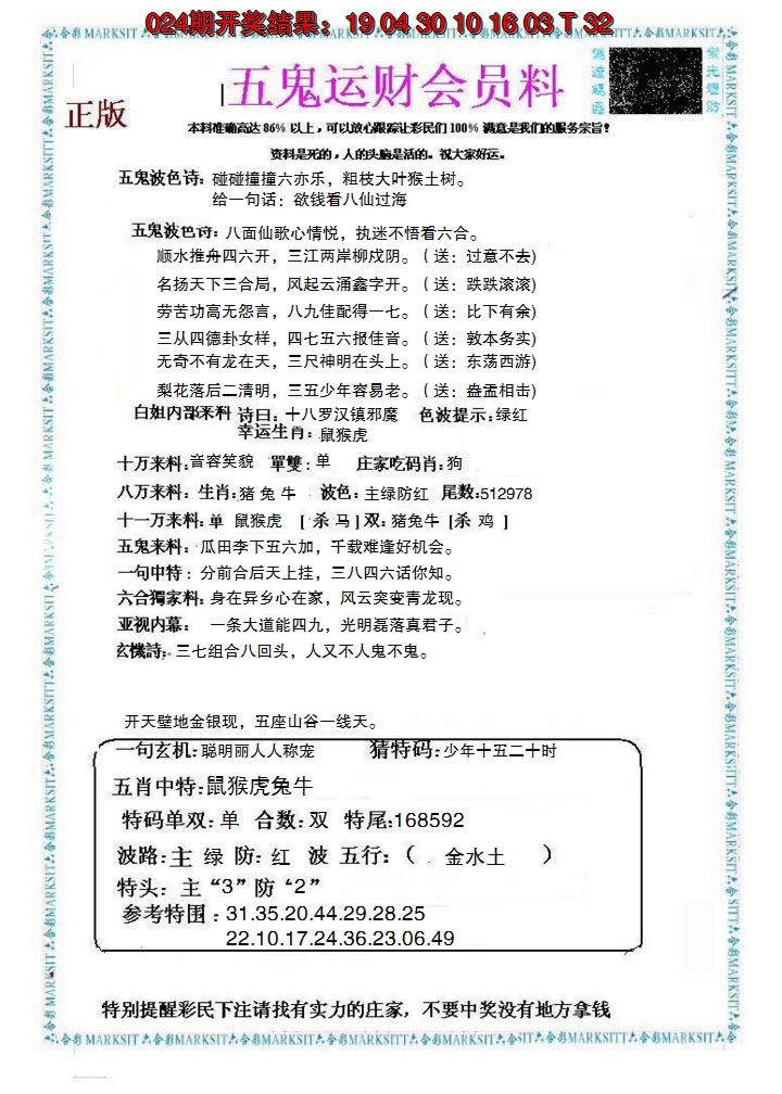 2025025期五鬼运财会员料