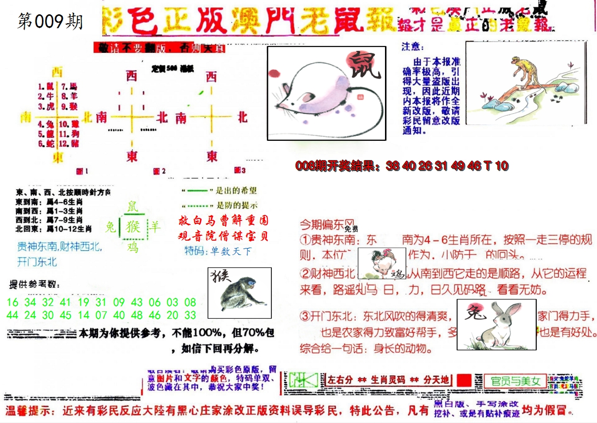2025009期彩色正版澳门老鼠报