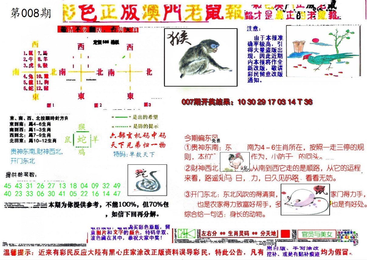 2025008期彩色正版澳门老鼠报