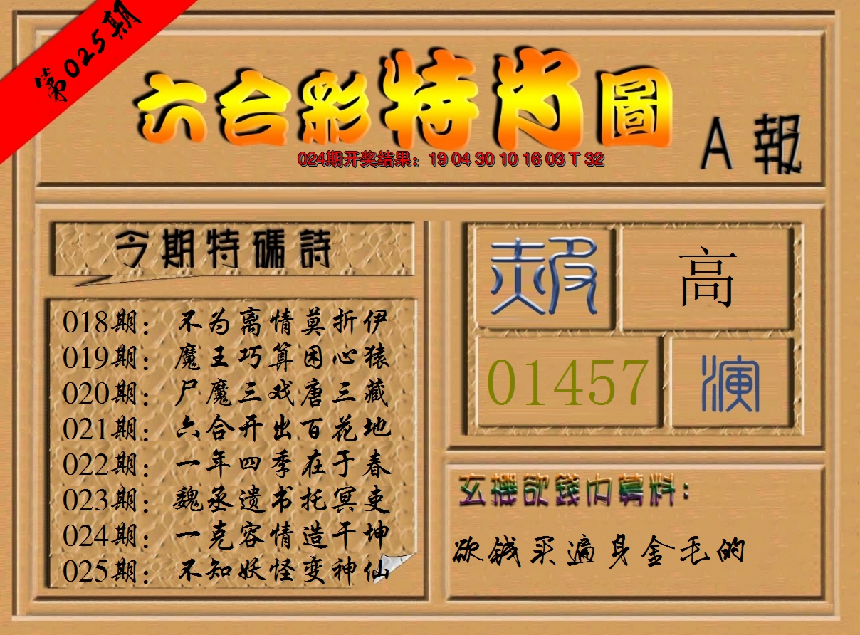 2025025期六合彩特肖图a