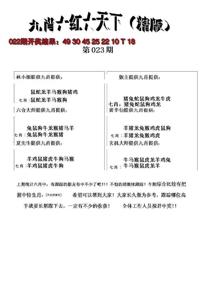 2025023期九肖红天下精版