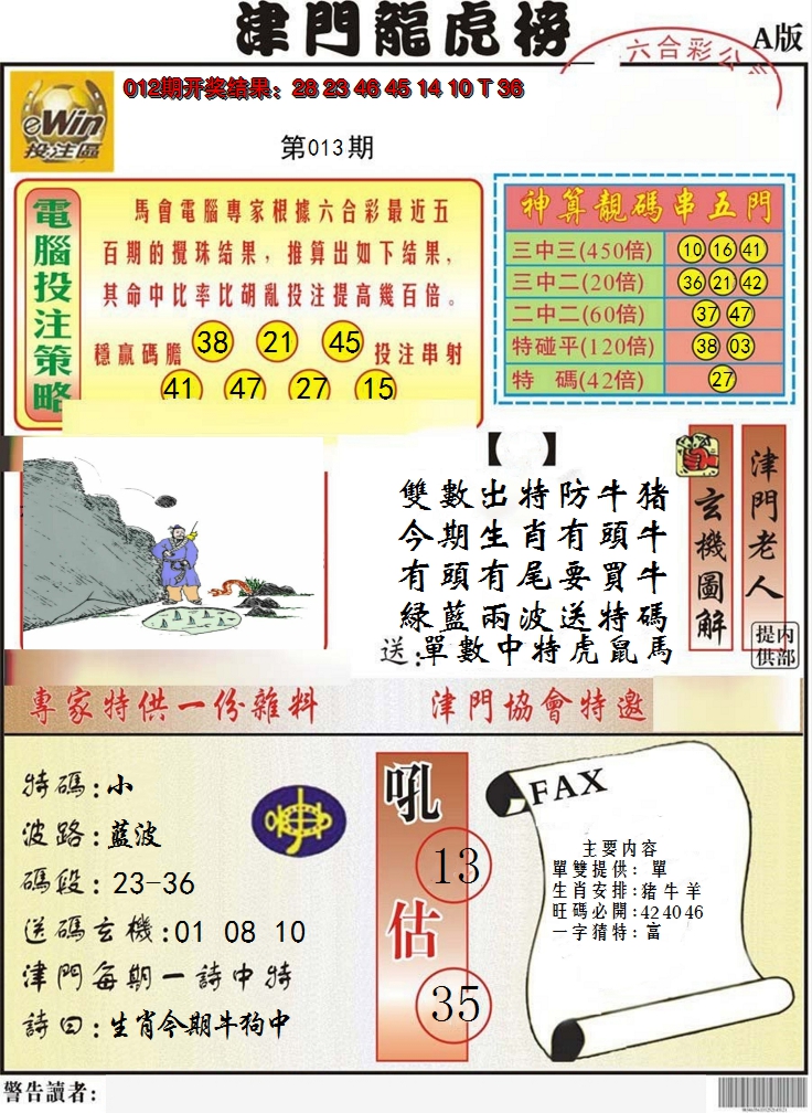 2025013期津门龙虎榜A