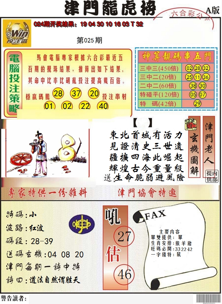 2025025期津门龙虎榜A