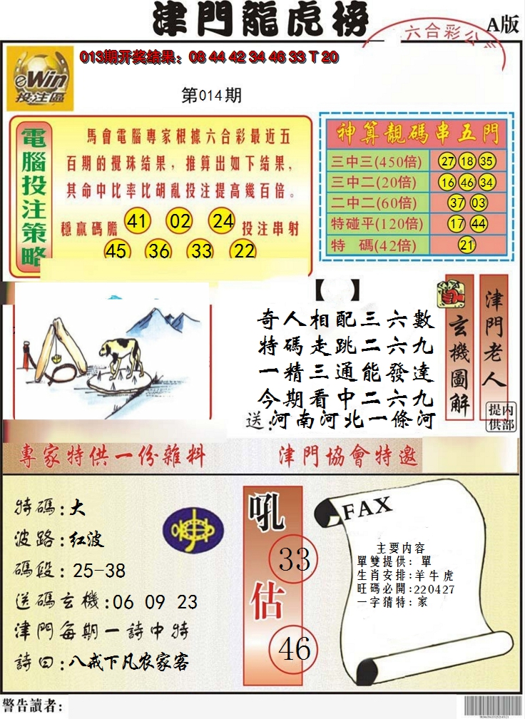 2025014期津门龙虎榜A