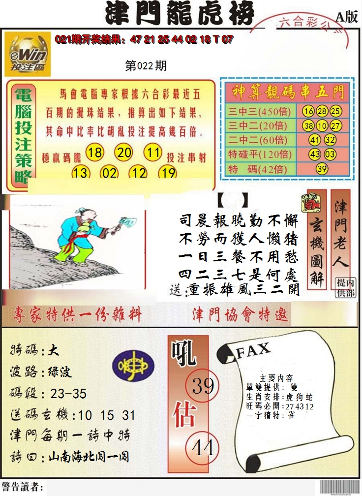 2025022期津门龙虎榜A
