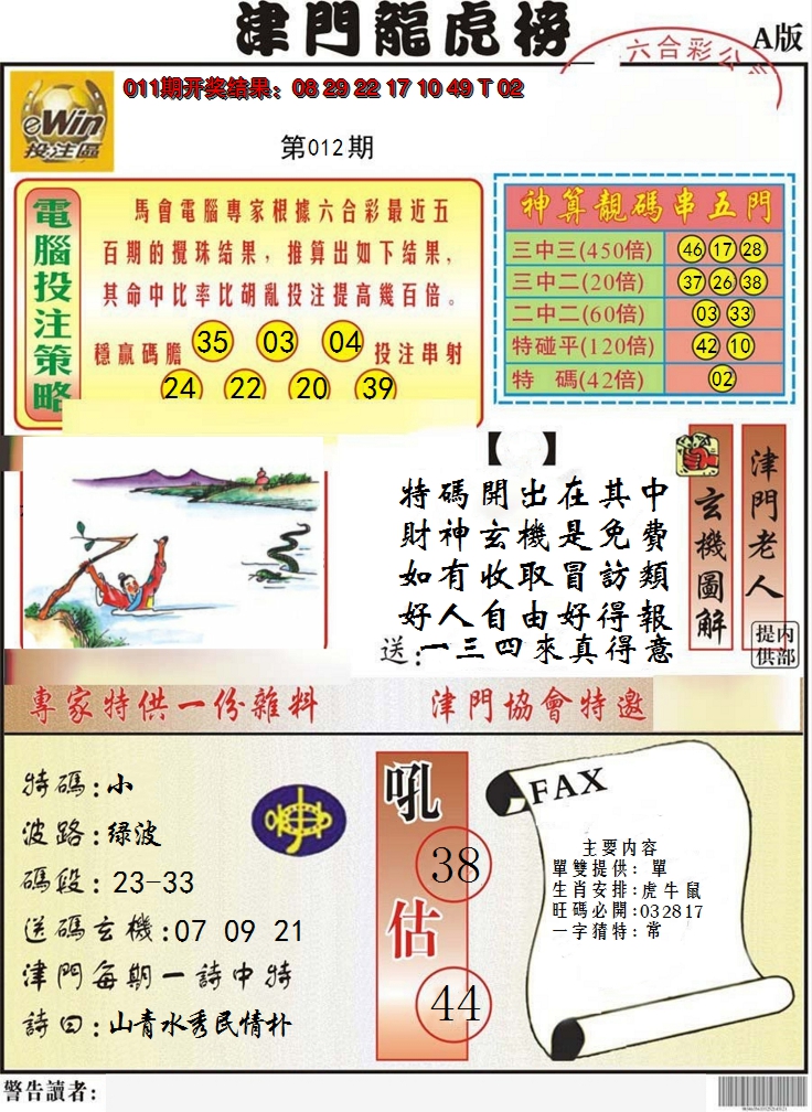 2025012期津门龙虎榜A