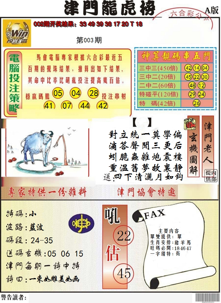 2025003期津门龙虎榜A