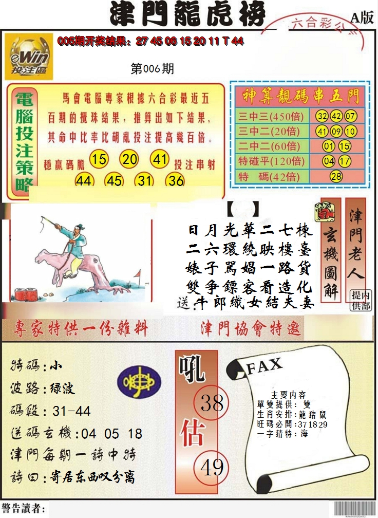 2025006期津门龙虎榜A
