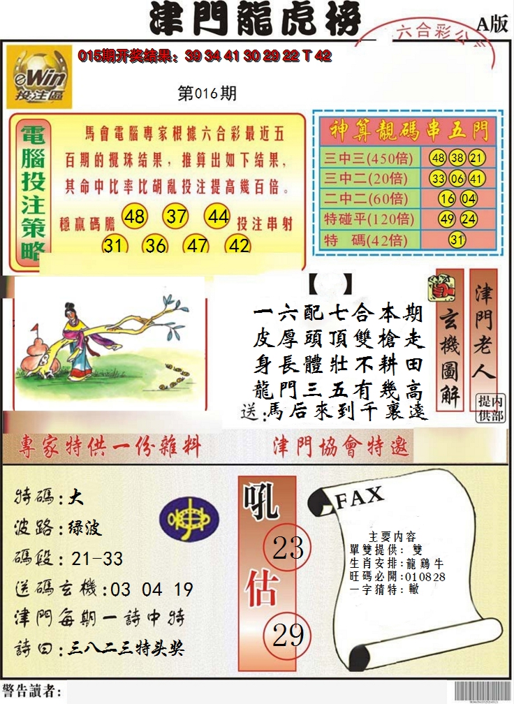 2025016期津门龙虎榜A