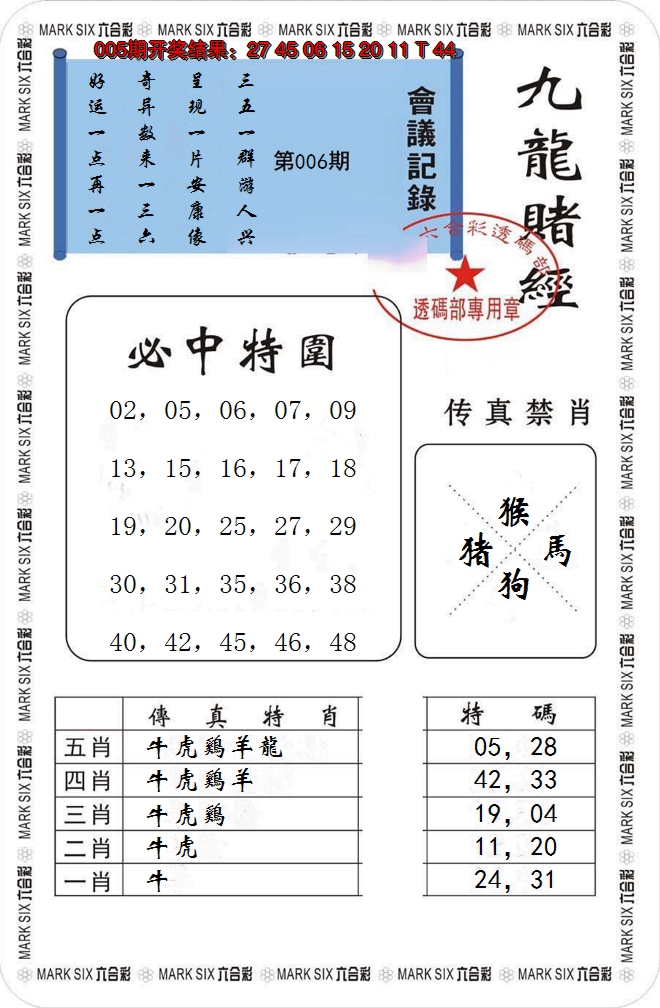 2025006期九龙赌经