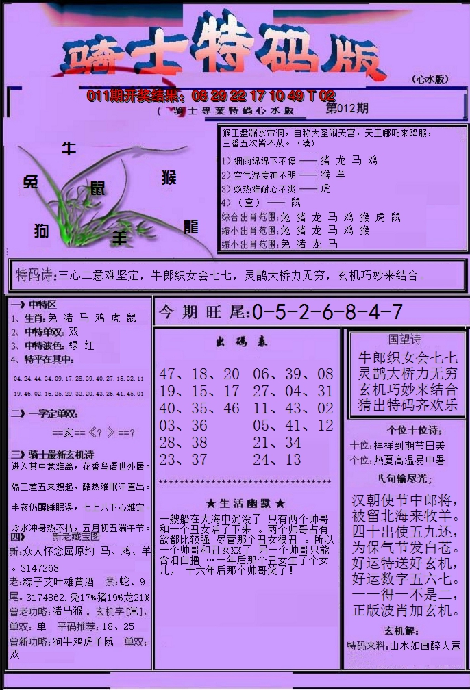 2025012期骑士特码版
