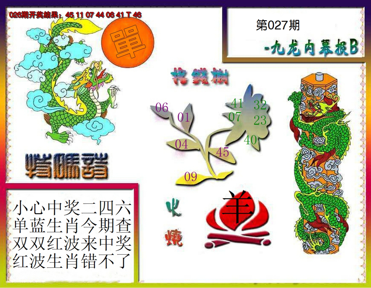 2025027期九龙内幕特肖图a