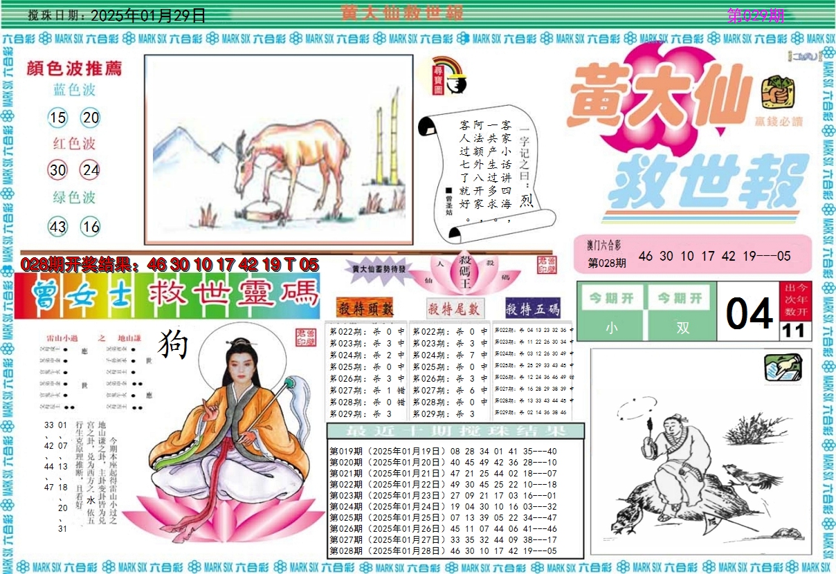 2025029期黄大仙救世A