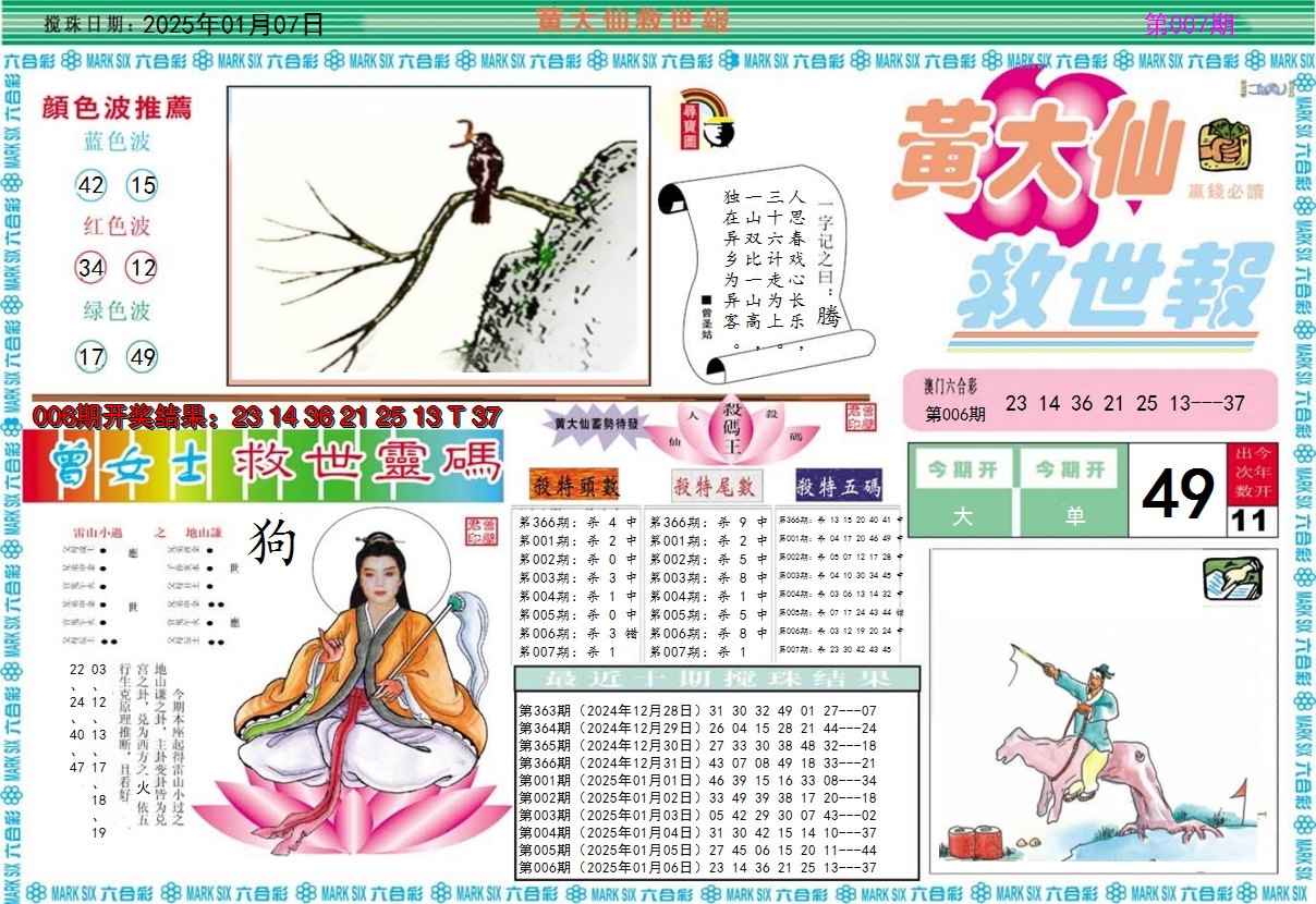 2025007期黄大仙救世A