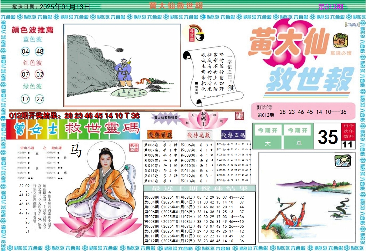 2025013期黄大仙救世A