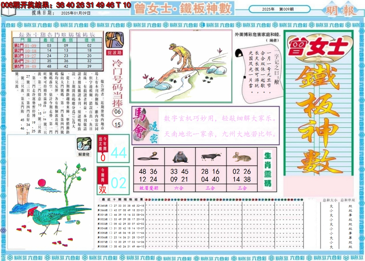 2025009期曾女士铁板神数A