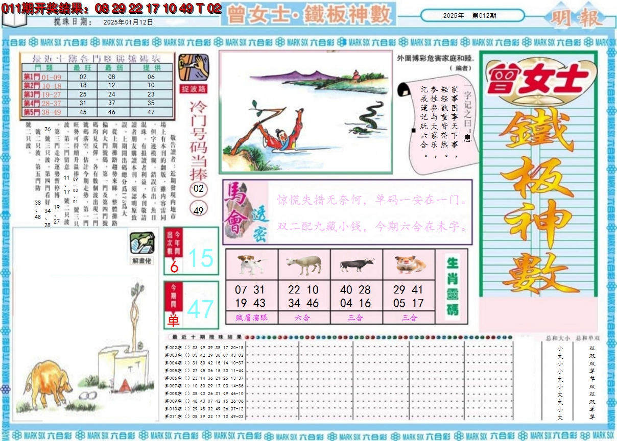 2025012期曾女士铁板神数A