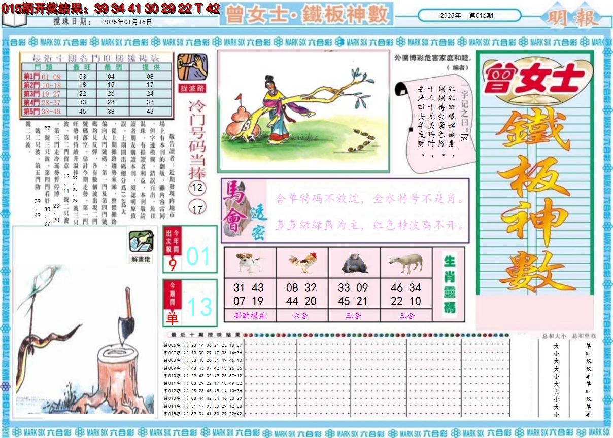 2025016期曾女士铁板神数A