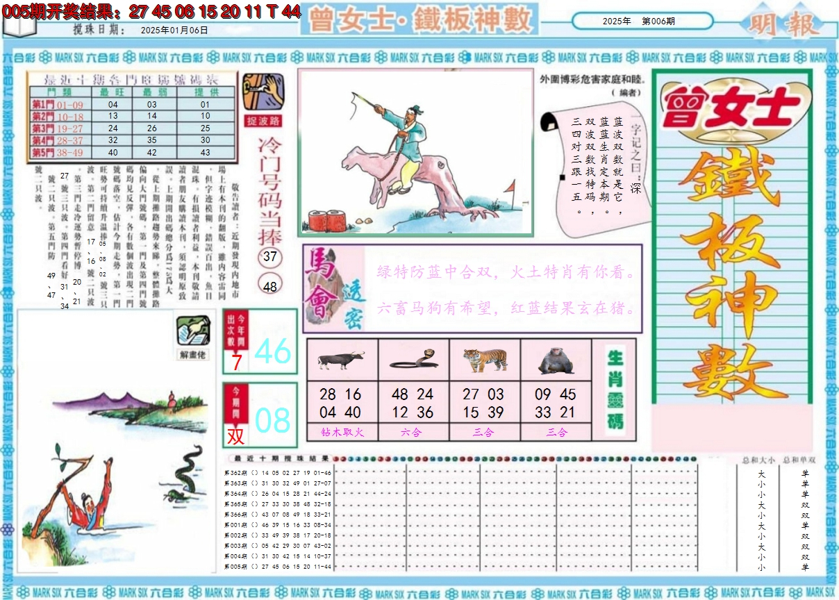2025006期曾女士铁板神数A