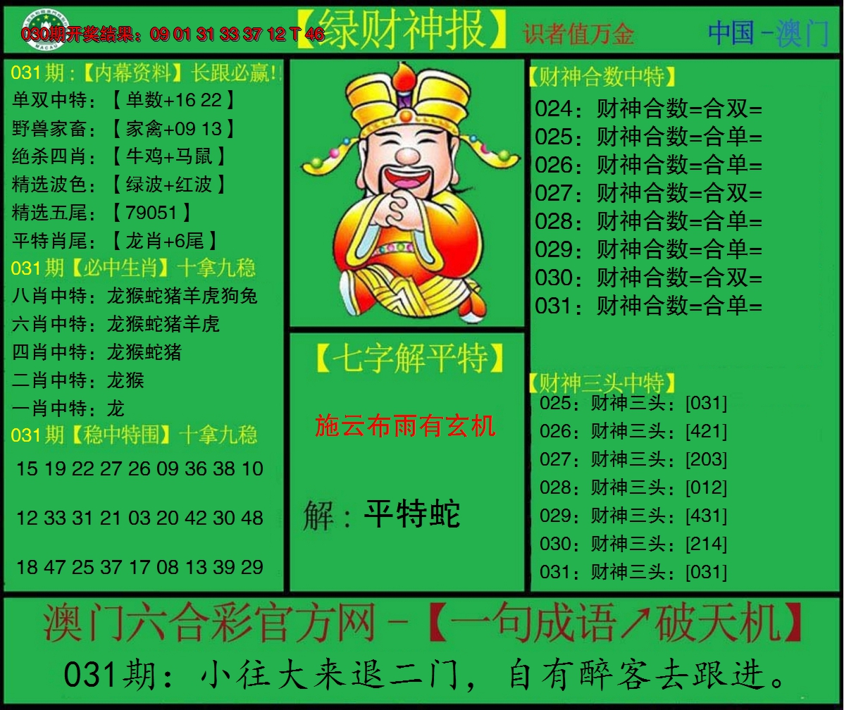 2025031期绿财神