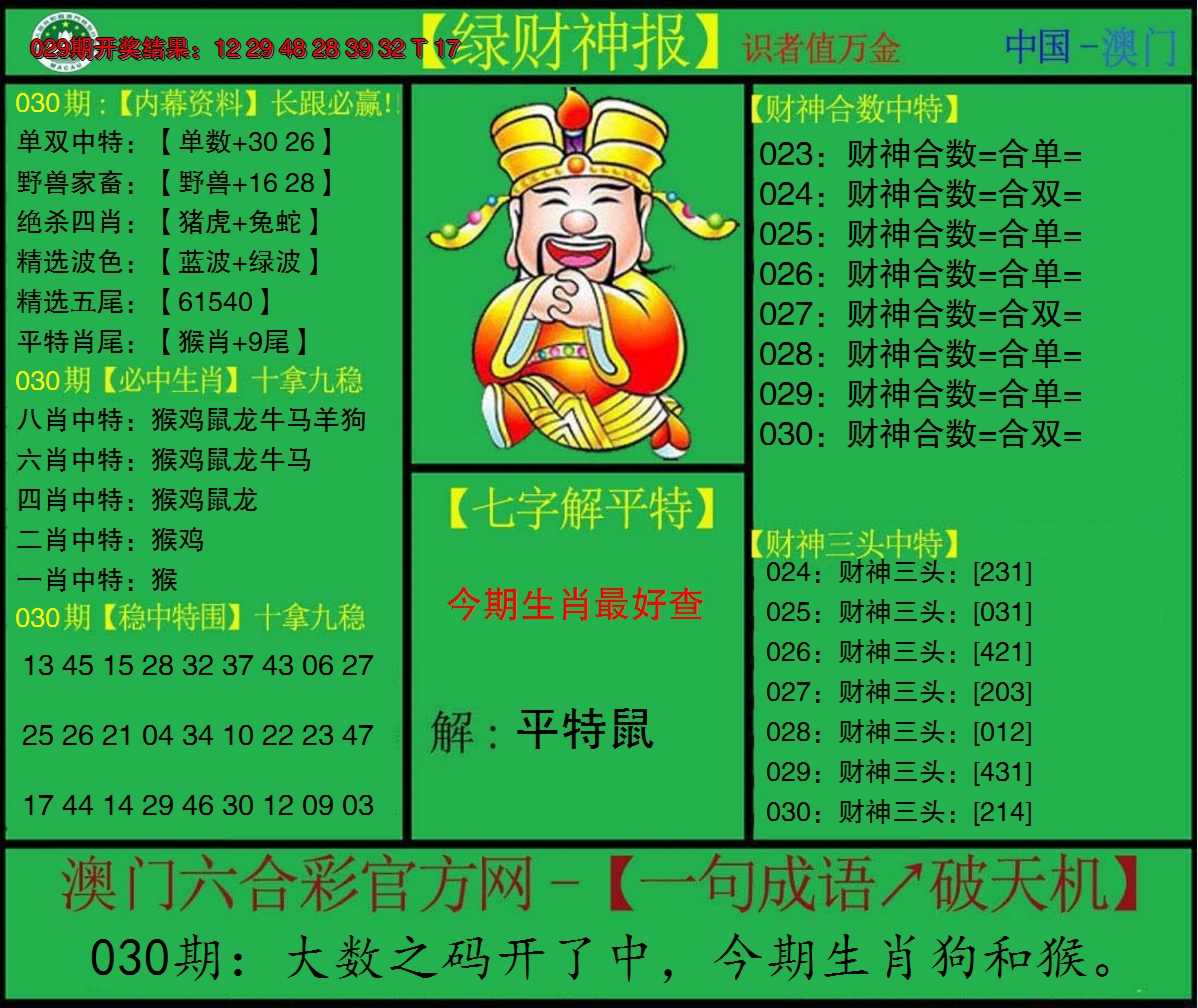 2025030期绿财神