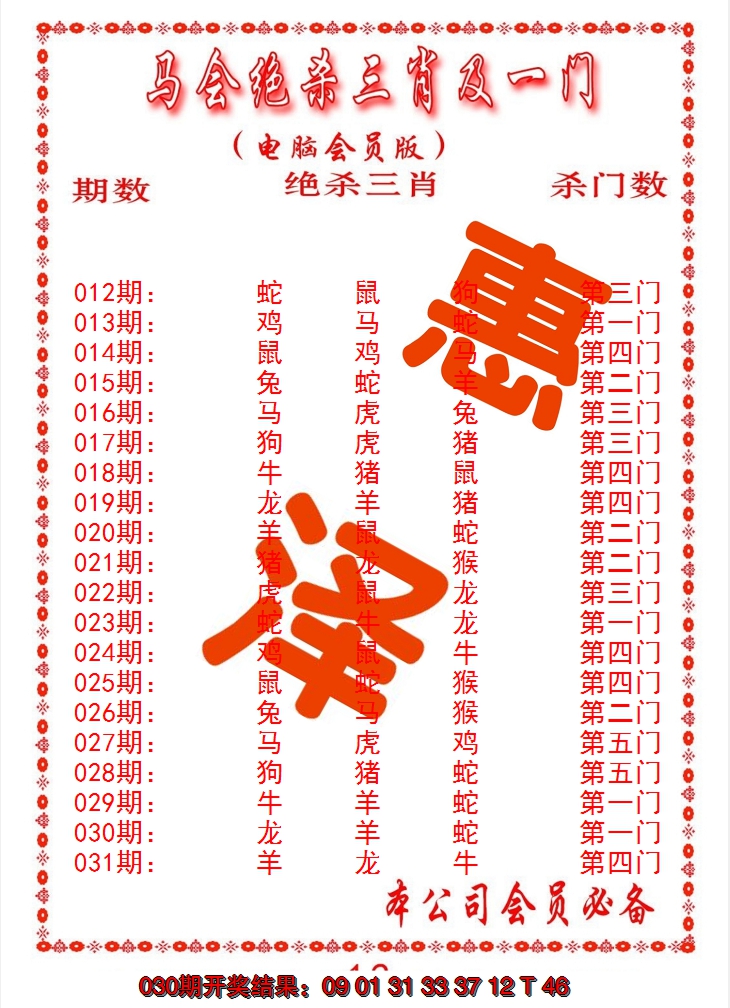 2025031期马会绝杀三肖及一门