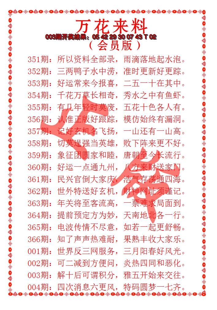 2025004期万花来料