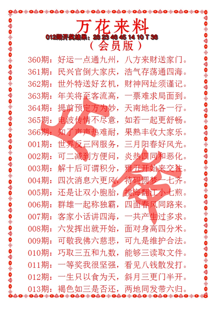 2025013期万花来料