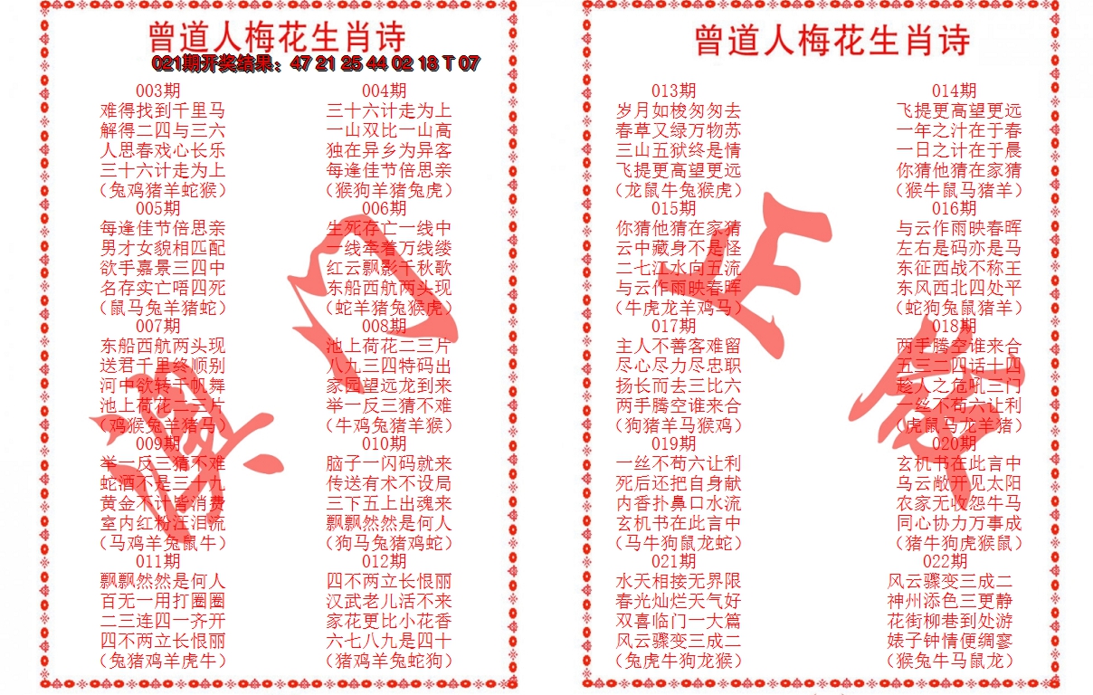 2025022期曾道人梅花生肖诗