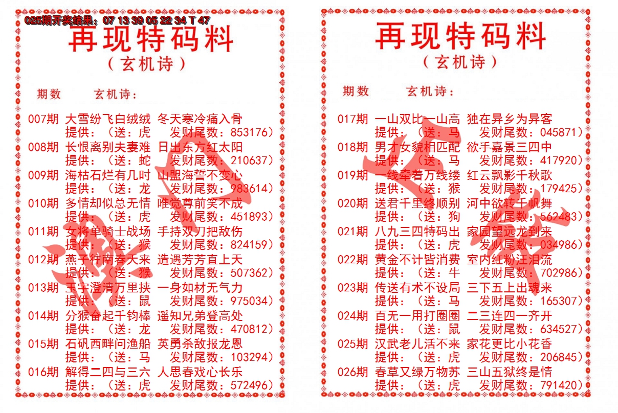 2025026期再现特码料