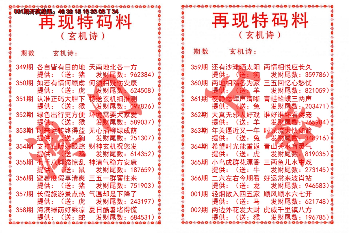 2025002期再现特码料
