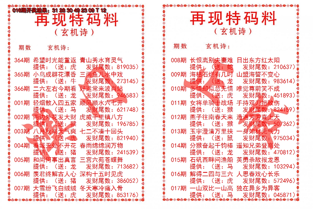 2025017期再现特码料
