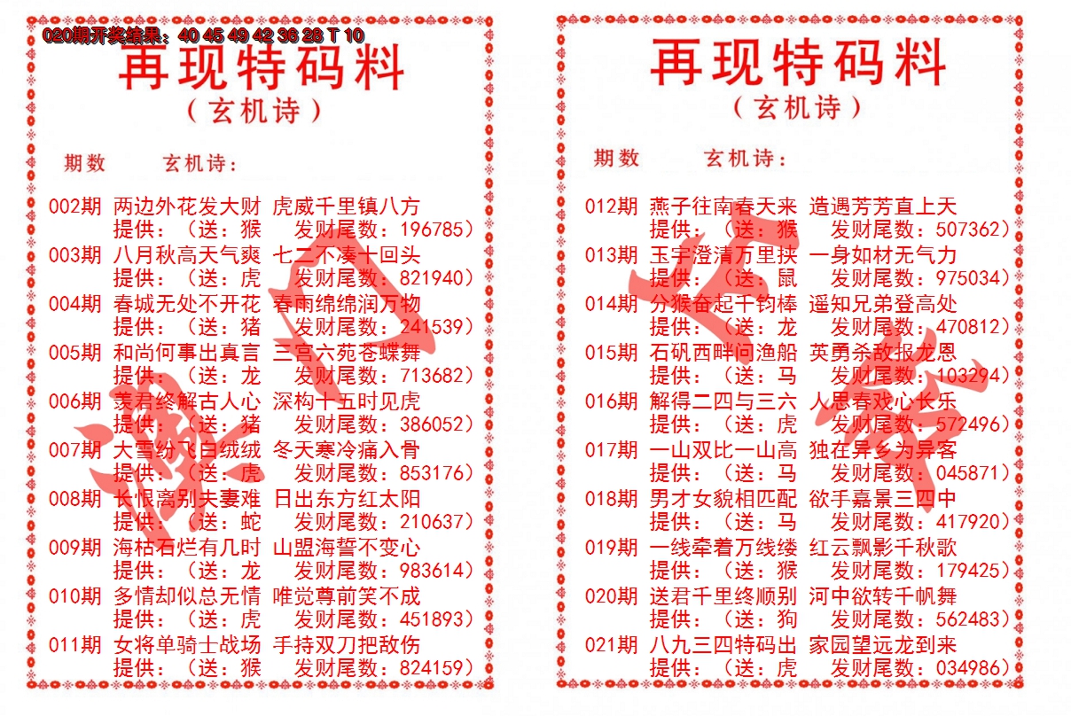 2025021期再现特码料