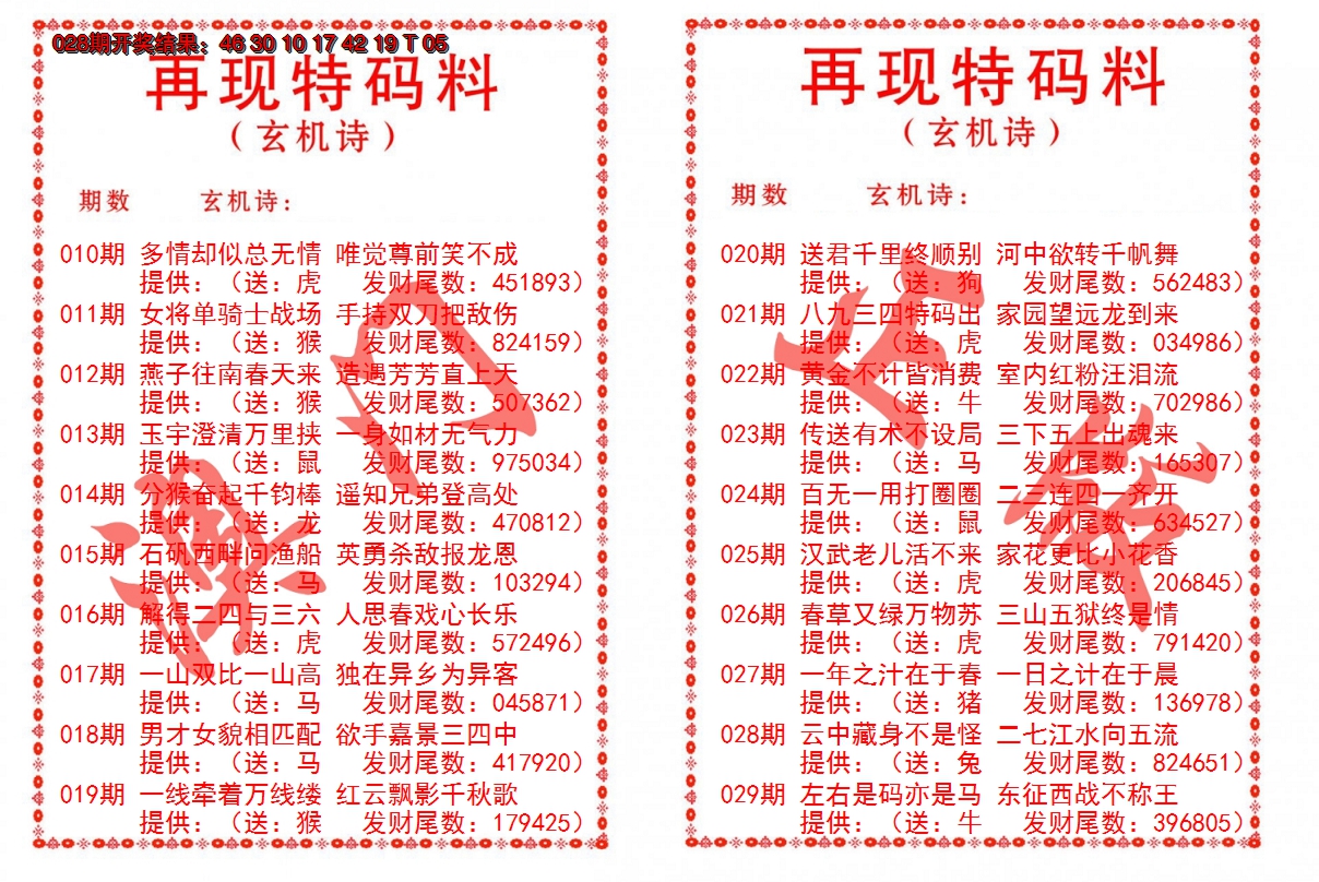 2025029期再现特码料