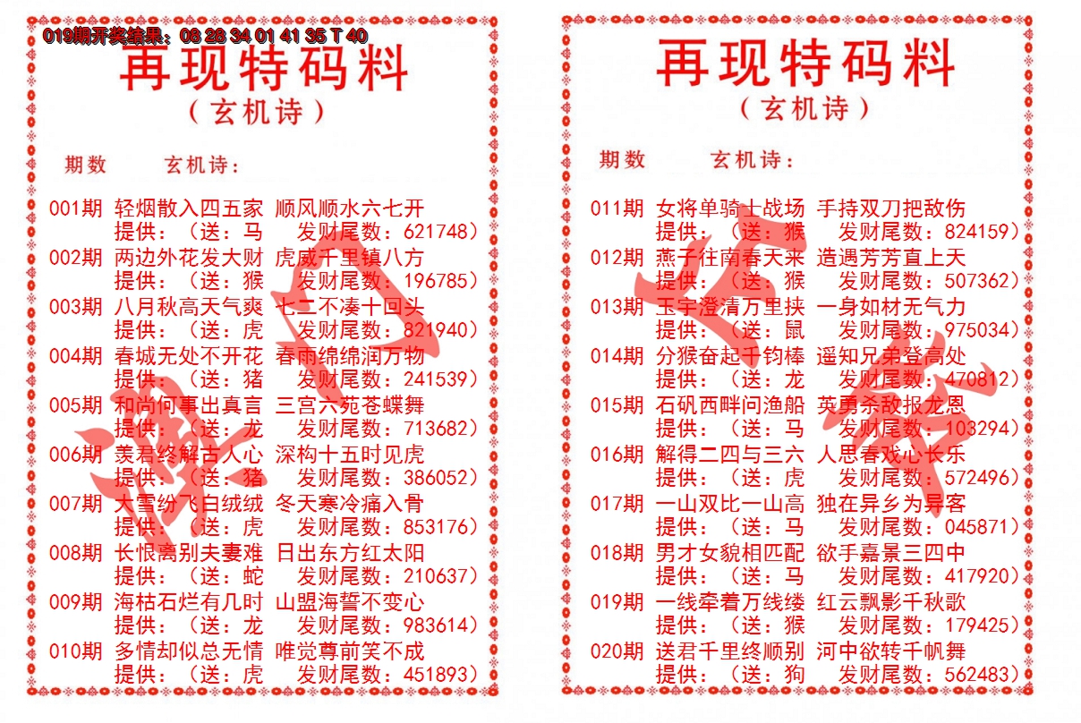 2025020期再现特码料