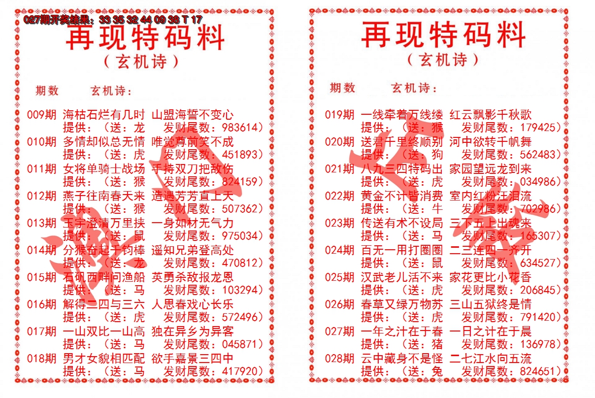 2025028期再现特码料