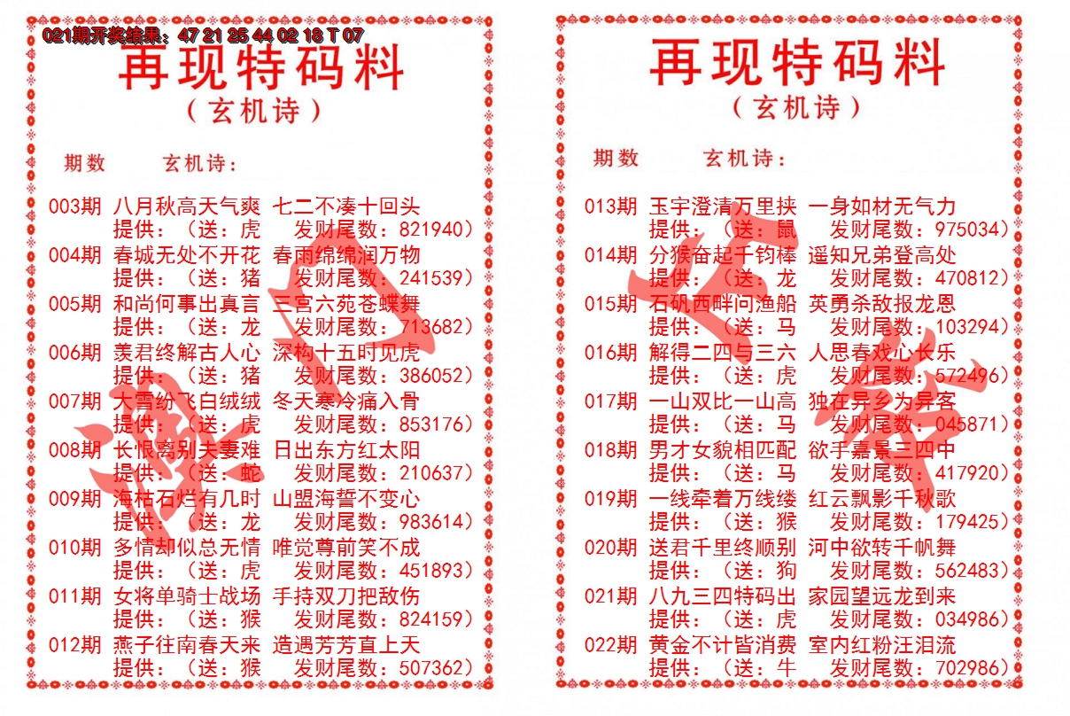 2025022期再现特码料