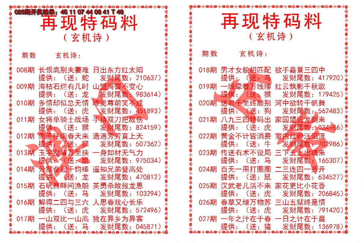 2025027期再现特码料